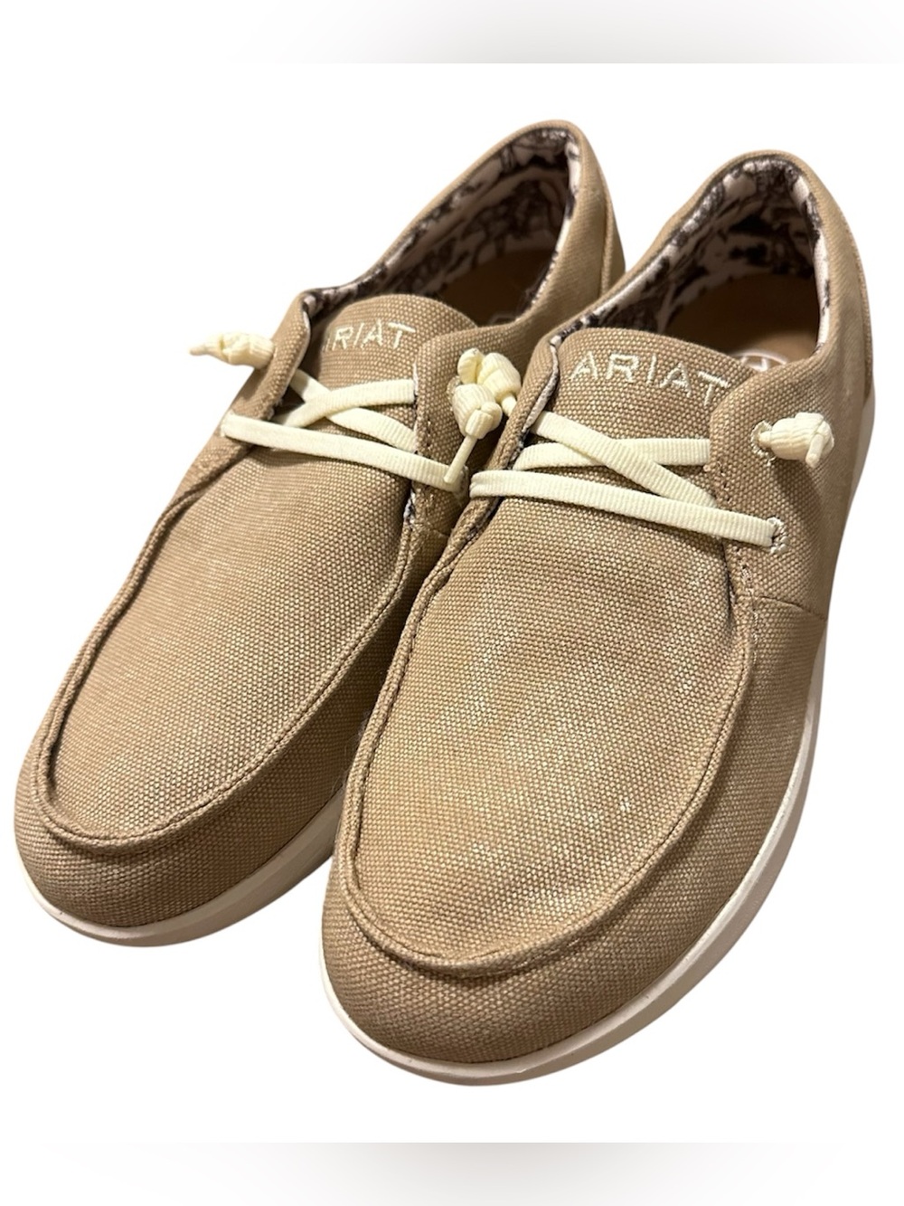 Ariat Canvas Slip-On Boat Shoe in Tan and Cream